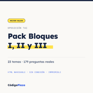 Pack del temario TAI (Bloques I, II y III): 23 temas con esquemas y 179 preguntas reales de examen