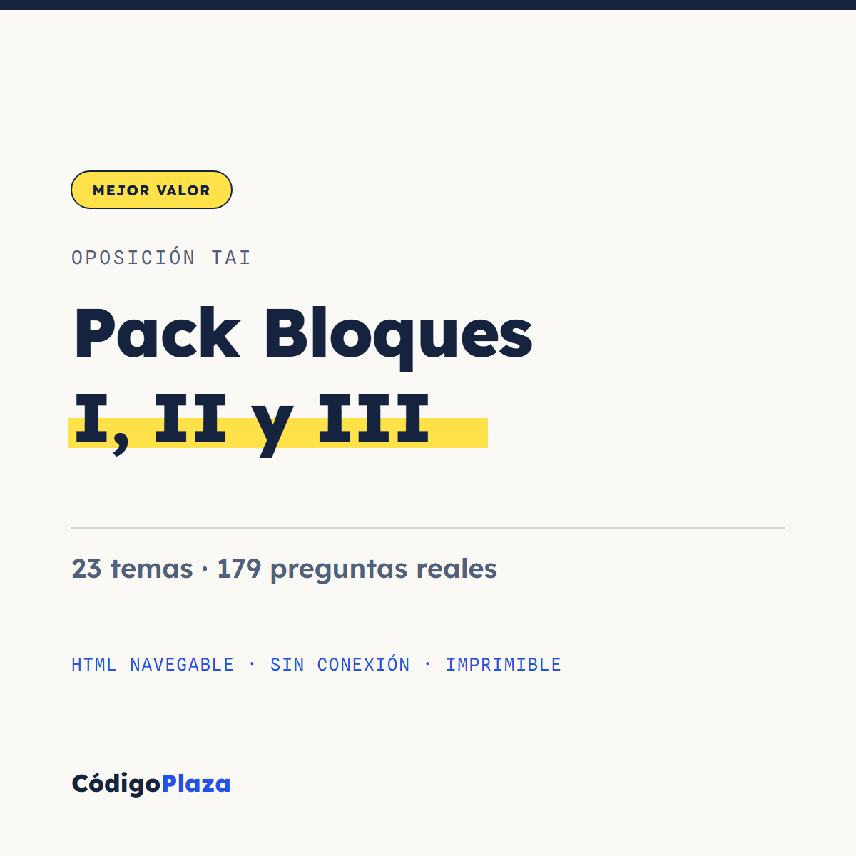 Pack del temario TAI (Bloques I, II y III): 23 temas con esquemas y 179 preguntas reales de examen