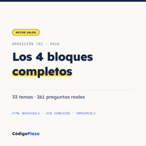 Pack completo del TAI: los 4 bloques, 33 temas y 261 preguntas reales